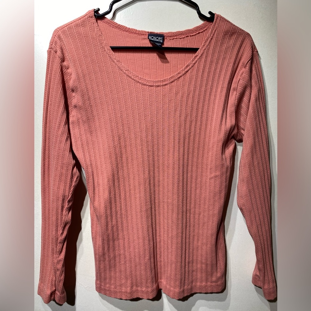Choices Women's Coral Long Sleeve Ribbed Top